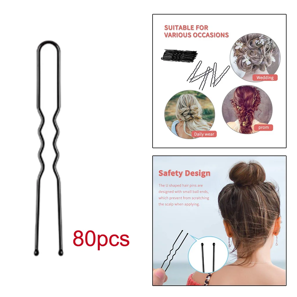 80pcs U Shaped Hair Pins Black, Hairpins for Buns, Premium Hair Pins for Kids,