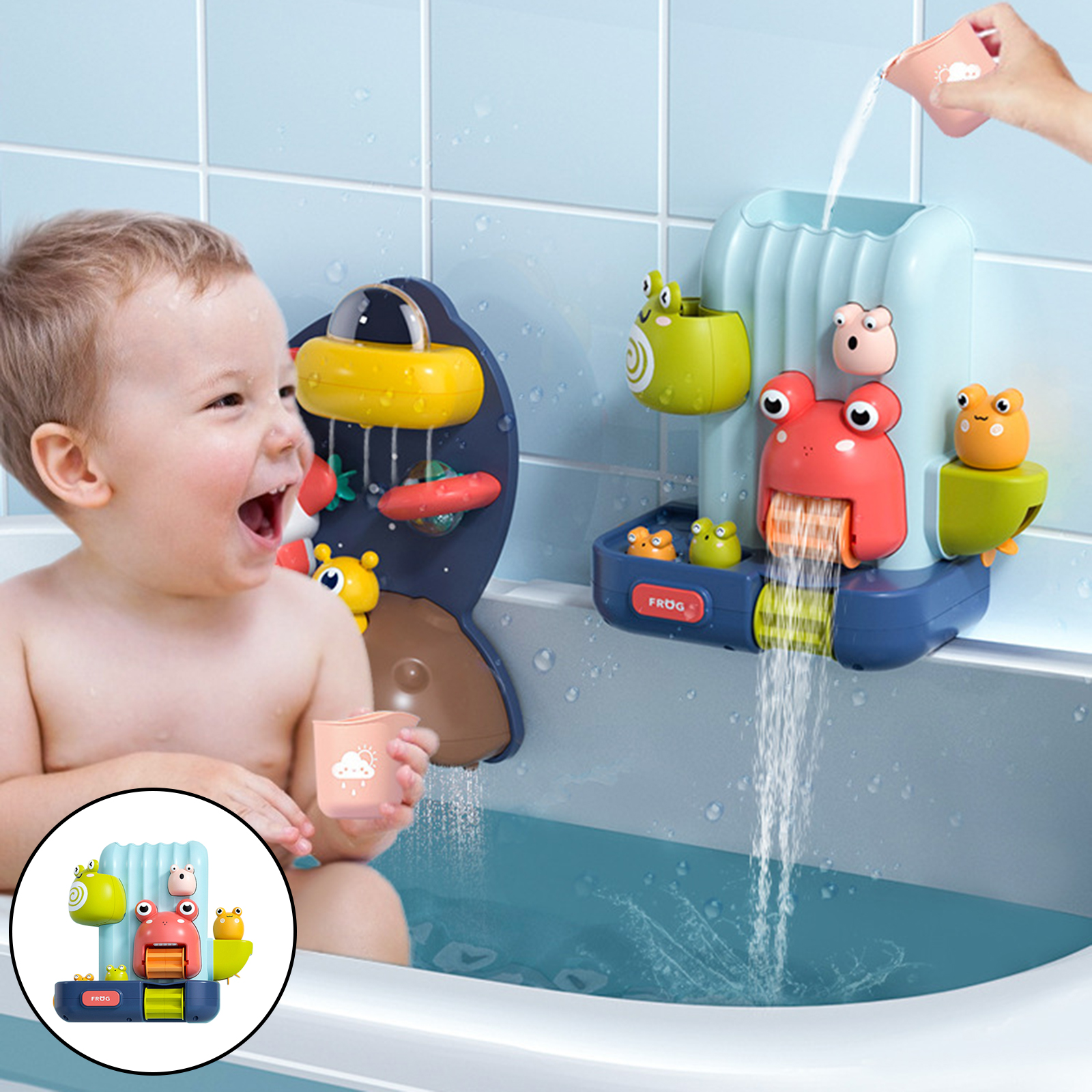 Suction Frog Waterwheel Kids Toddler Pool Funny Sprinkler Bath Toys Boys Girls Preschool Bathing Time Birthday Gift Party Favor