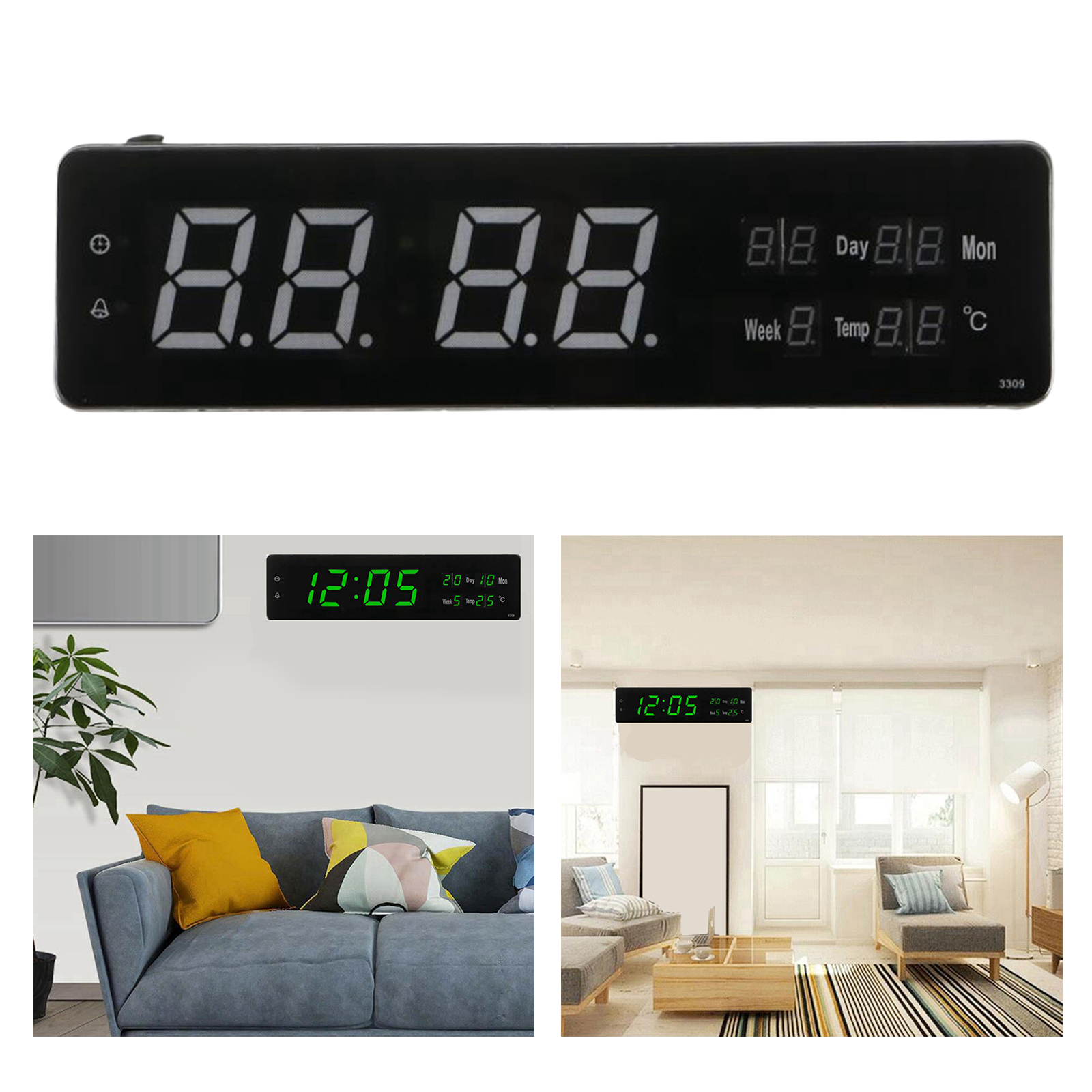 Large LED Digital Alarm Clocks Desktop Bedside Wall Clock 24 Hours Display Calender Temperature Week for Study