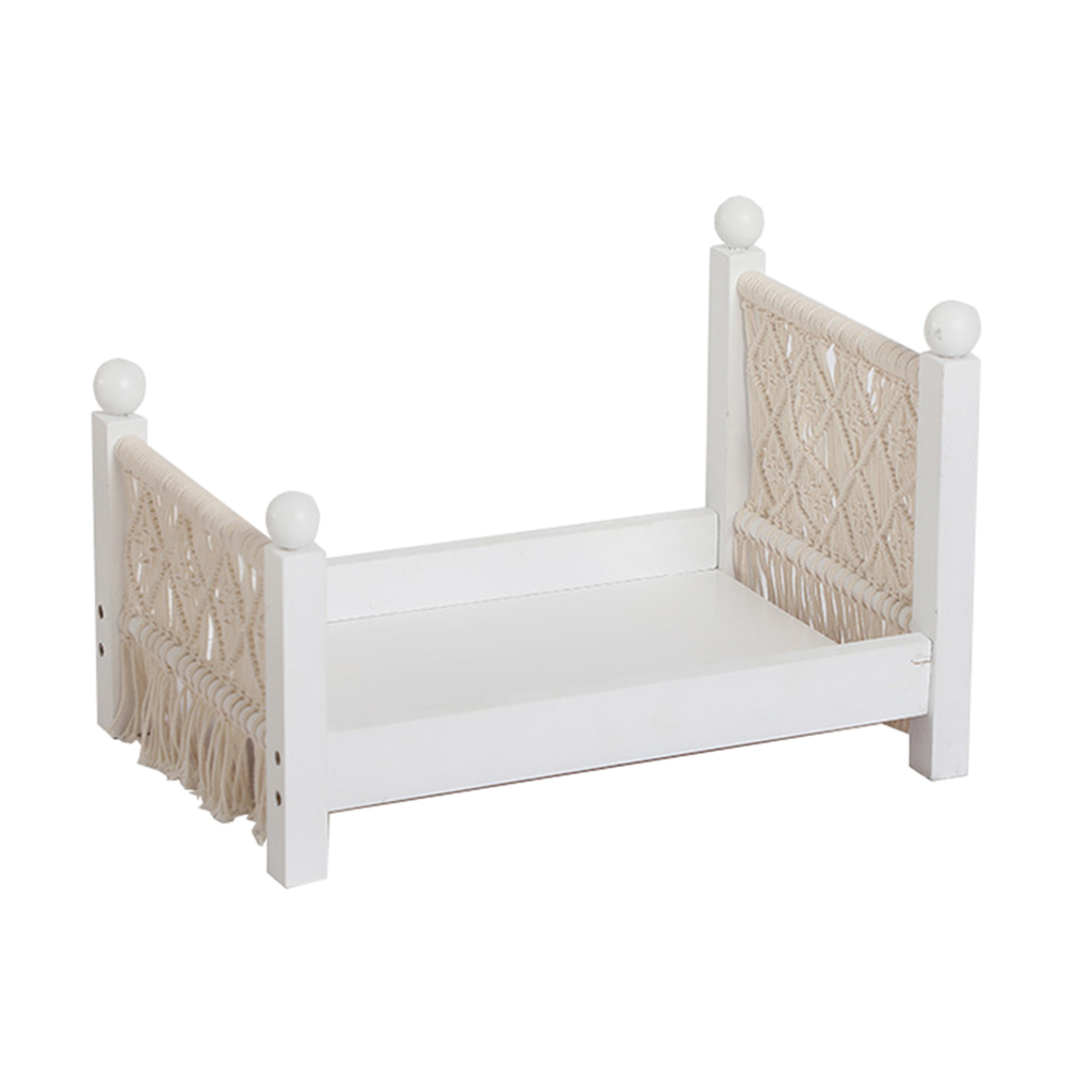 Newborn Props Baby Crib White Wooden Detachable Posing Props with Tassels