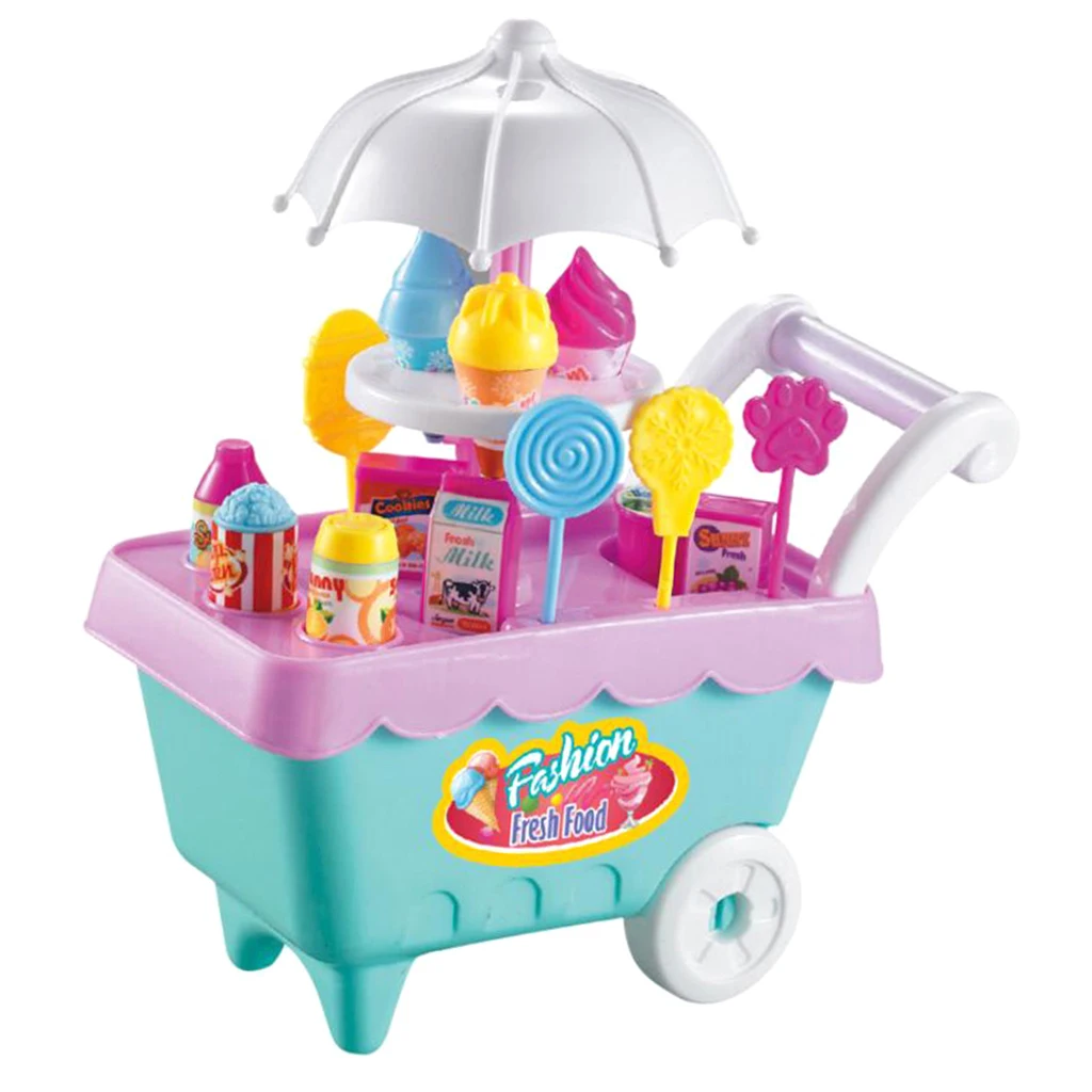 Ice Cream Cart Shop Toy, Pretend Play Toy Set with Music Lighting Xmas Gift