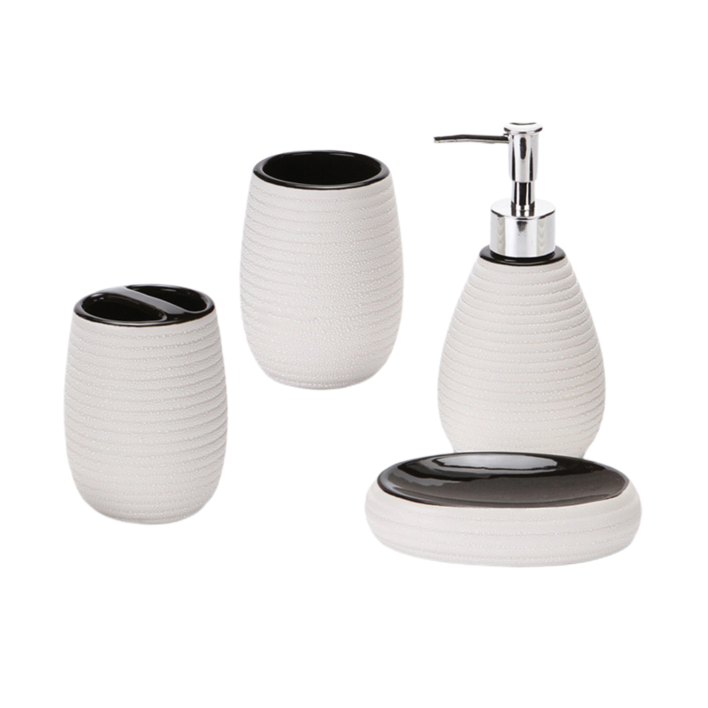 4pcs Ceramic Bathroom Set Soap Dispenser Tooth Brush Holder Cup Soap Tray