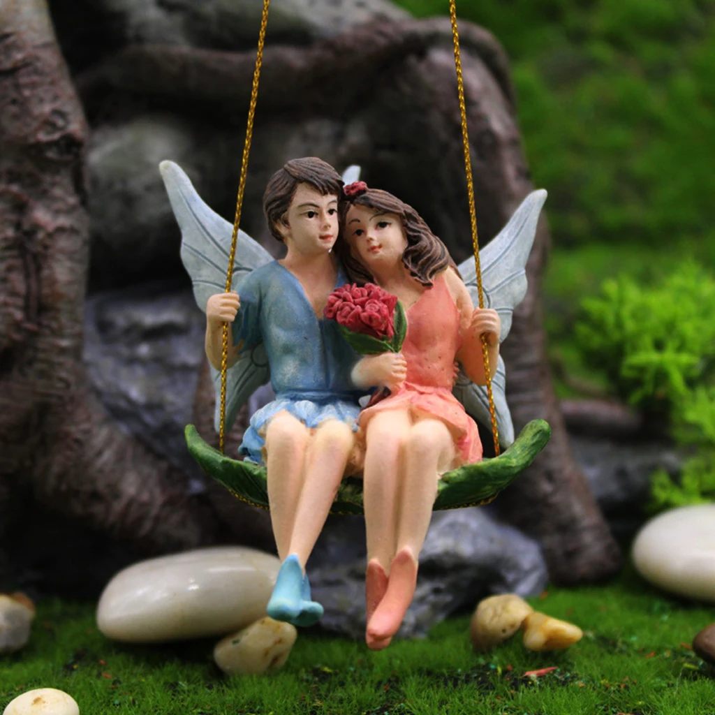 Miniature Pixie Flower Couple Fairy Figurine Dollhouse Beautiful Garden Decor Statue Ornaments Toy Dollhouse Decoration