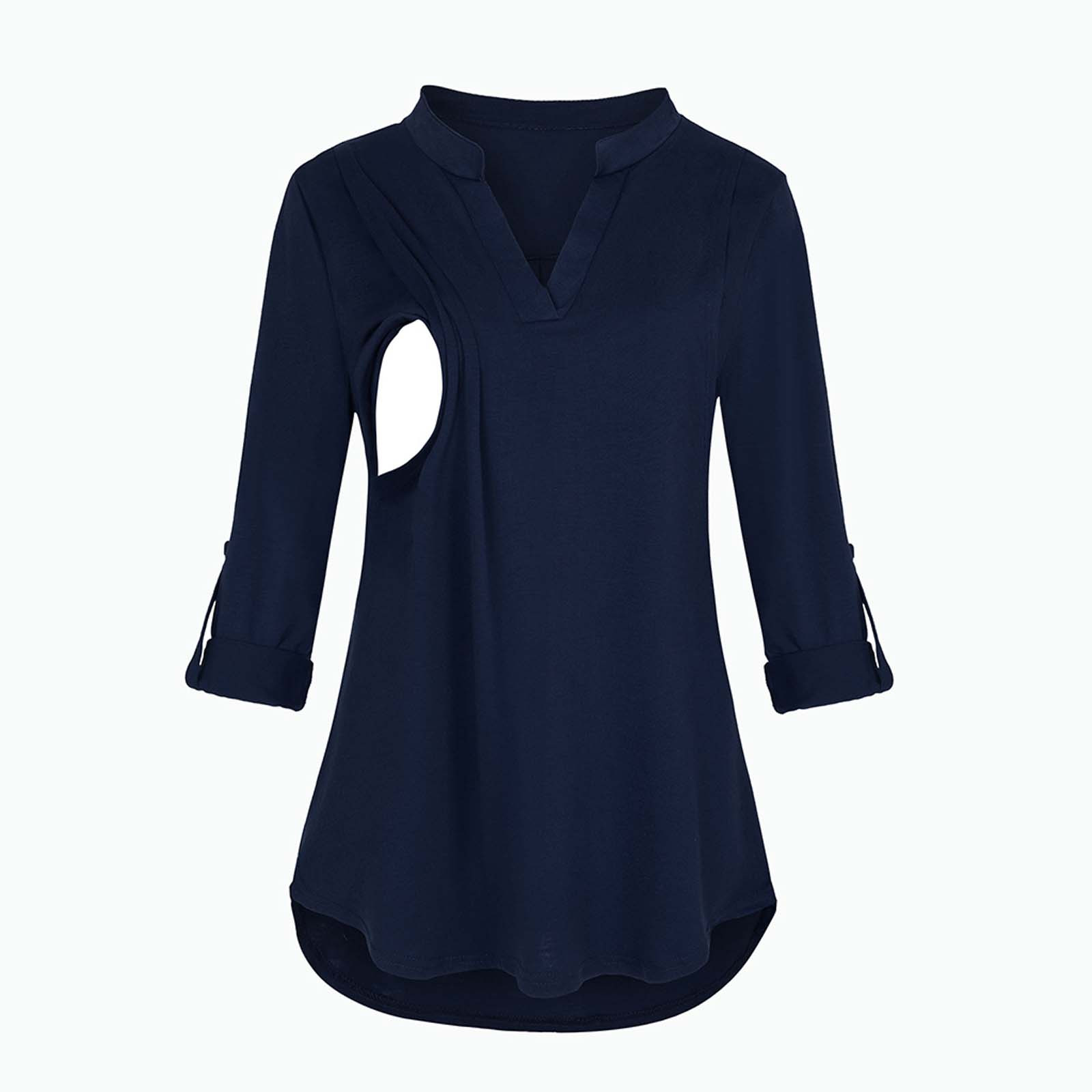 Camisa de Maternidade Roupa de Cor Sólida com Mangas Camiseta para Mulher Nova Compridas Grávida Roupa Amamentadora 14 Cheap Blusas & Camisas