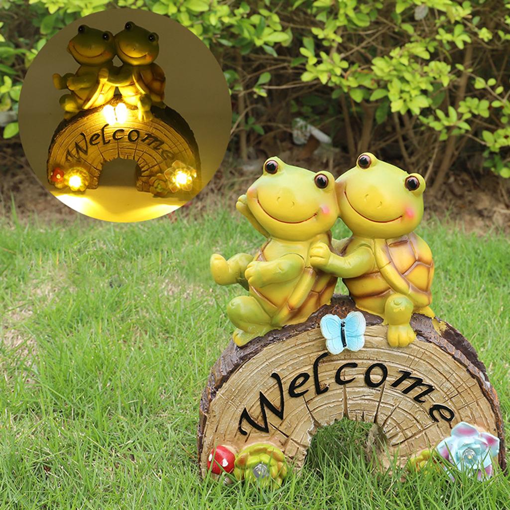 Garden Statue Turtles Figurine LED Light Decor Animal Sculpture for Lawn Decorations