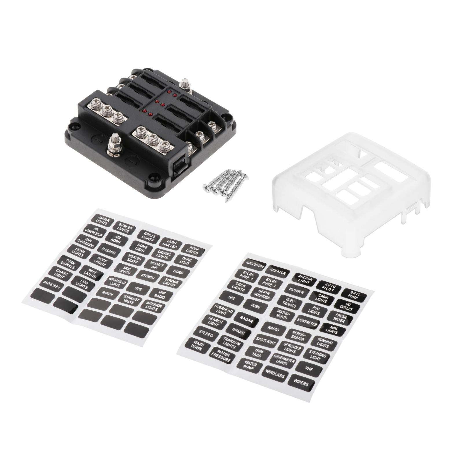 Car LED Fuse Box 6 Way PBT DC32V with LED Indicator Atc/Ato Fuse Block Fuse Holder for Vehicle SUV RV Van Truck Automotive