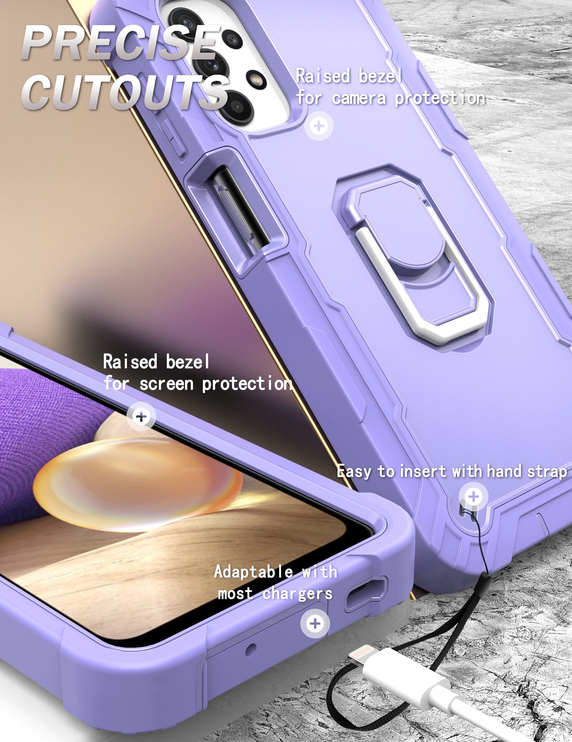 for Samsung Galaxy A12 A32 A52 A72 5G Case, Military Grade Protective Phone Case Cover with Ring Kickstand for Galaxy A52 5G