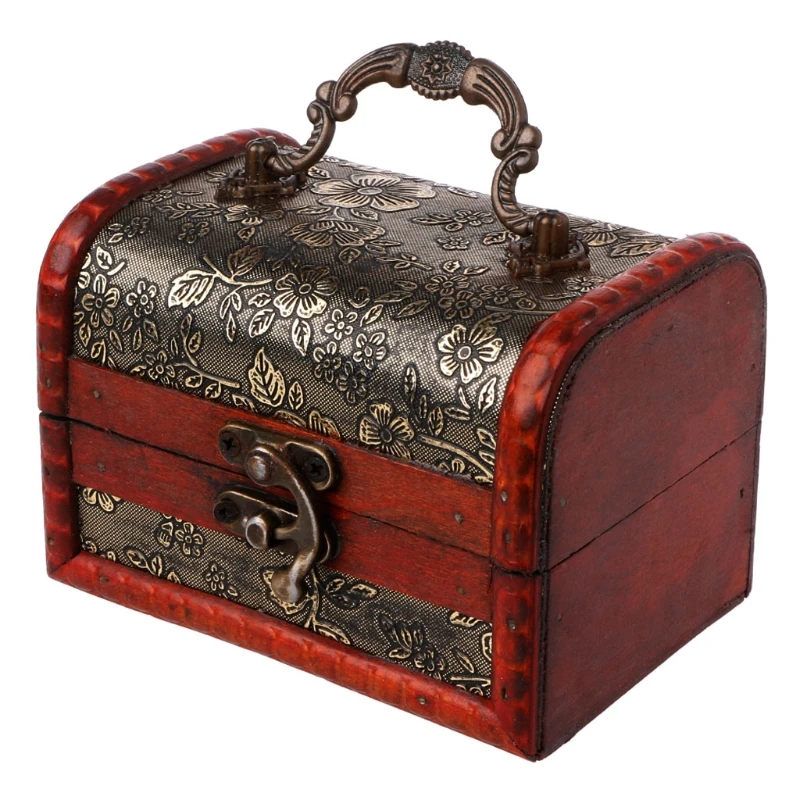 Jewelry Storage Fashion Embossed Handmade Wooden Lockable Treasure Box Organizer 
