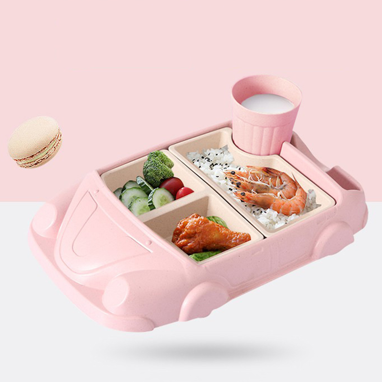 Cartoon Car-Shaped Bamboo Dinner Set 4 Piece Set for Kids and Toddlers Plate