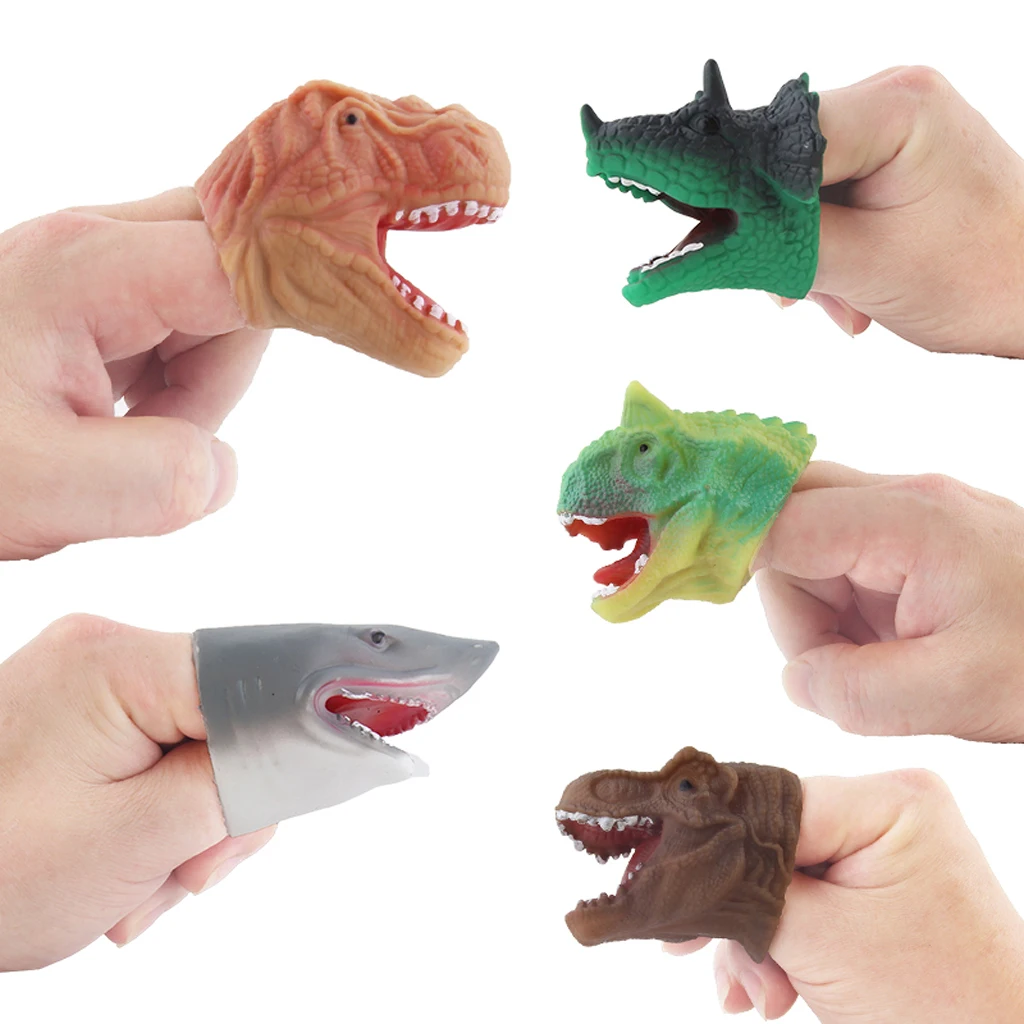 Realistic Dinosaur Finger Puppets Playset Plastic Dinosaur Head Finger Puppet Theaters Doll Model Toy for Kids