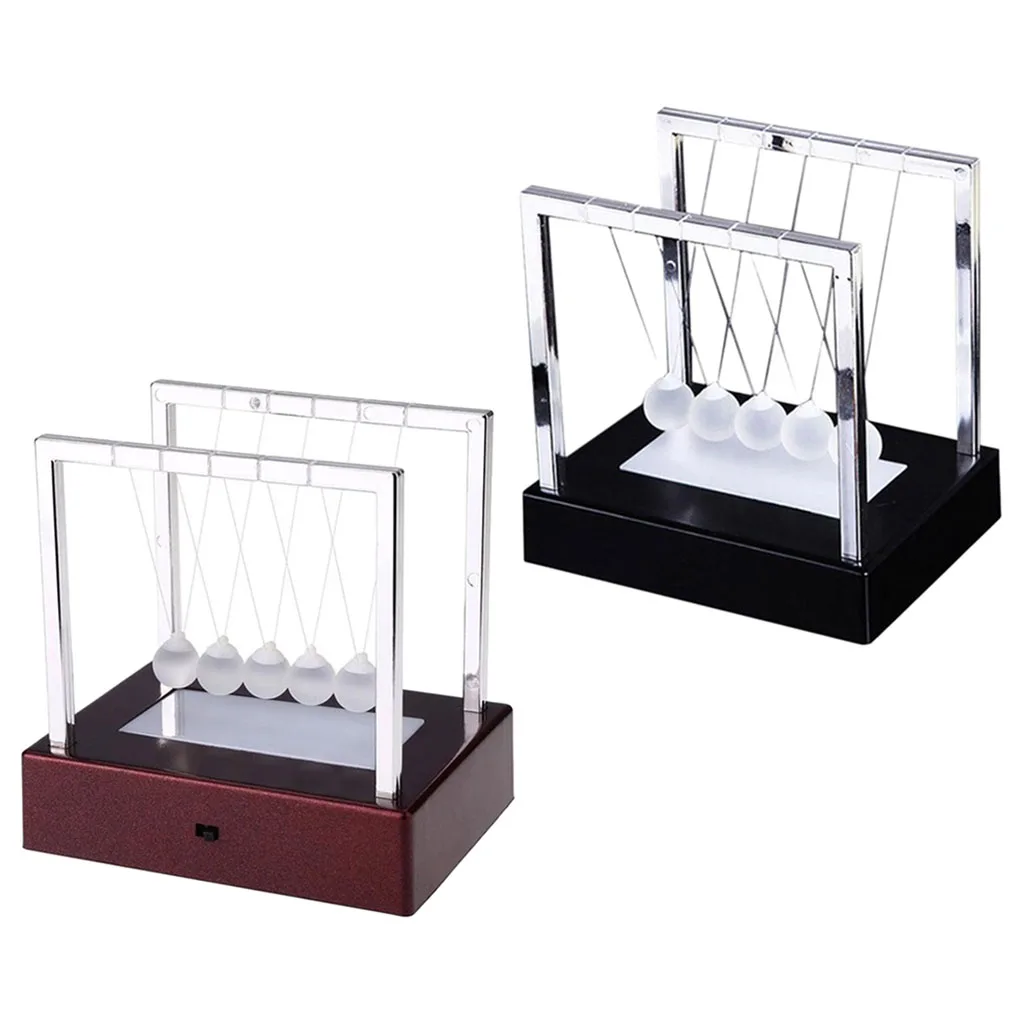 Battery Powered Newtons Cradle Glass Balance Balls Science LED Newton's Cradle Office Accessories Accent for Relieving Stress