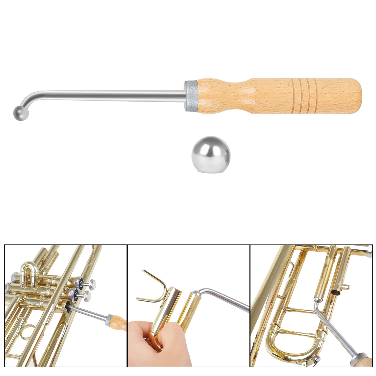 1PC Professional Heavy Duty Trumpet Repair Tool Comfortable Handle Polished Maintenance with 2 Metal Balls for Trumpet Accs