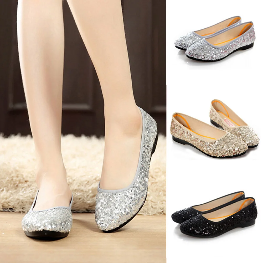 Spring Summer new Women Flats Comfortable Slip on Flat Shoes Sequined Woman Boat Shoes Black Loafers Ladies Ballet Flats