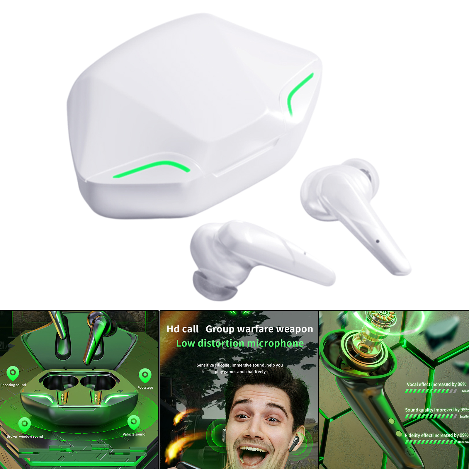 Wireless Bluetooth Earphones No Delay Cool Touch Control HiFi Stereo Bluetooth 5.2 TWS for Game Sport Gym Unisex Student