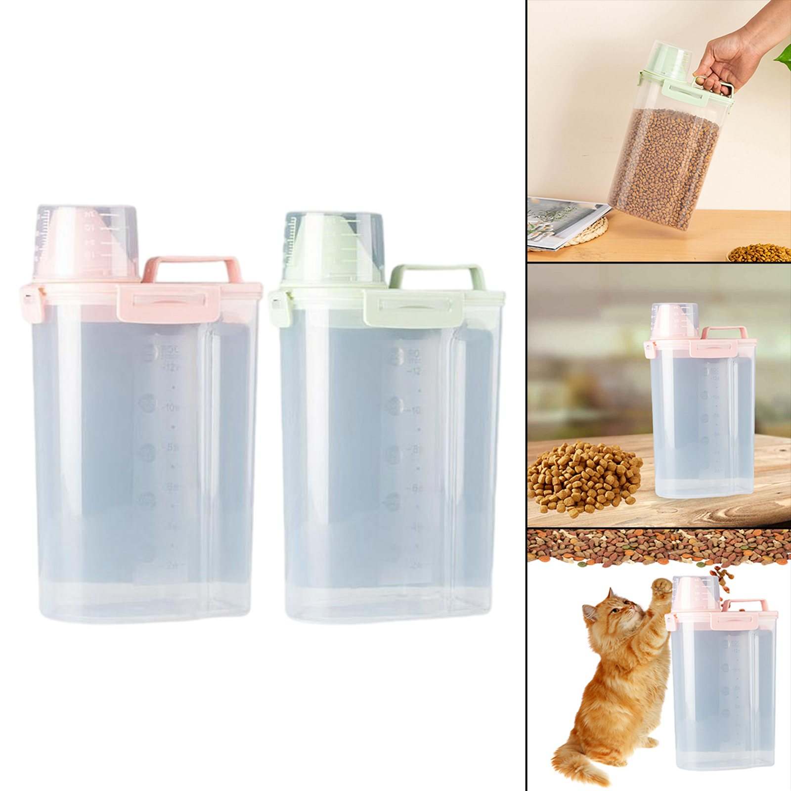2x Pet Food Container Grain Food Container Barrels with Measuring Cup for