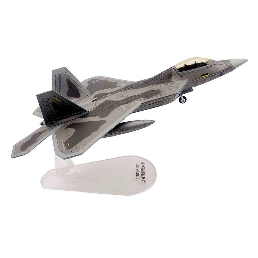 Metal 1:100 F22 Fighter Helicopter Model Airplane Office Room Shelf Decoration