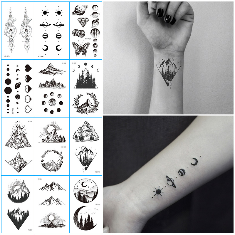 Best of 12pcs Small Geometric Planet Temporary Tattoo Stickers Black Water Transfer Tattoo Minimalist Sun Moon Design Fake Tattoo Women Reviews & Tips