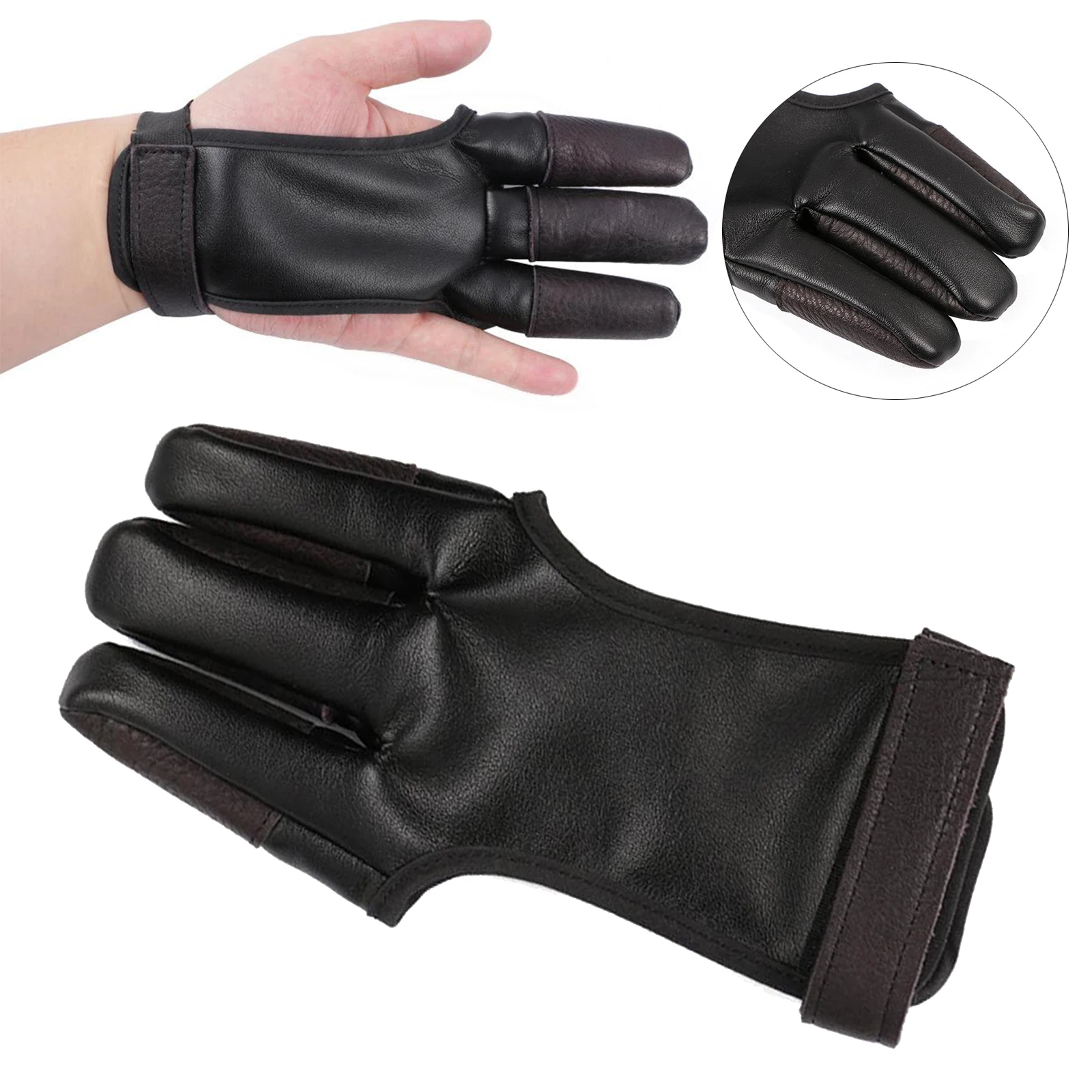Archery Gloves 3-Finger Shooting Adults Kids Fingers Tab Adjustable Guard