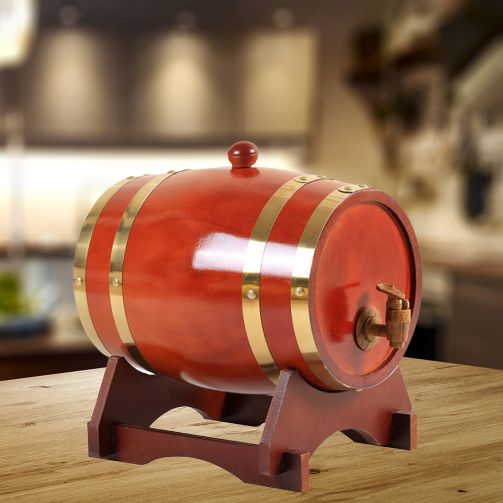 Premium Vintage Pine Wine Barrel Storage w/ Stand for Whisky Spirits Home