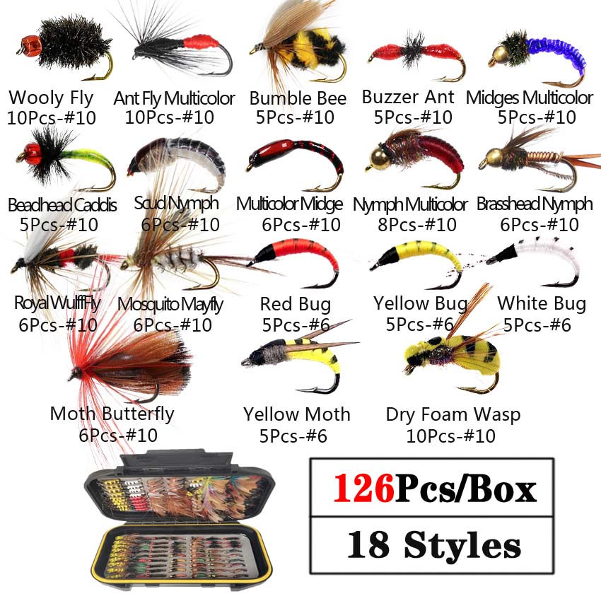40/78/126 Teile/schachtel Gemischte Stile Fliegenfischen Köder Nass/Trocken Nymphe Künstliche Fliegen Köder Pesca Tackle Forelle karpfen Kit – Detail 4