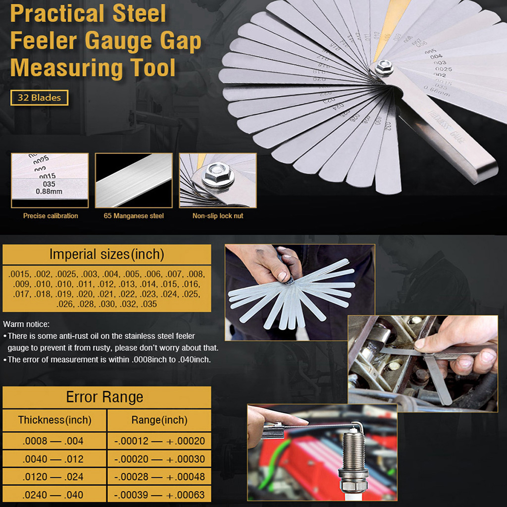 Guitar Luthier Tools Feeler Guage Dual Reading Metric & SAE Radius Gauge