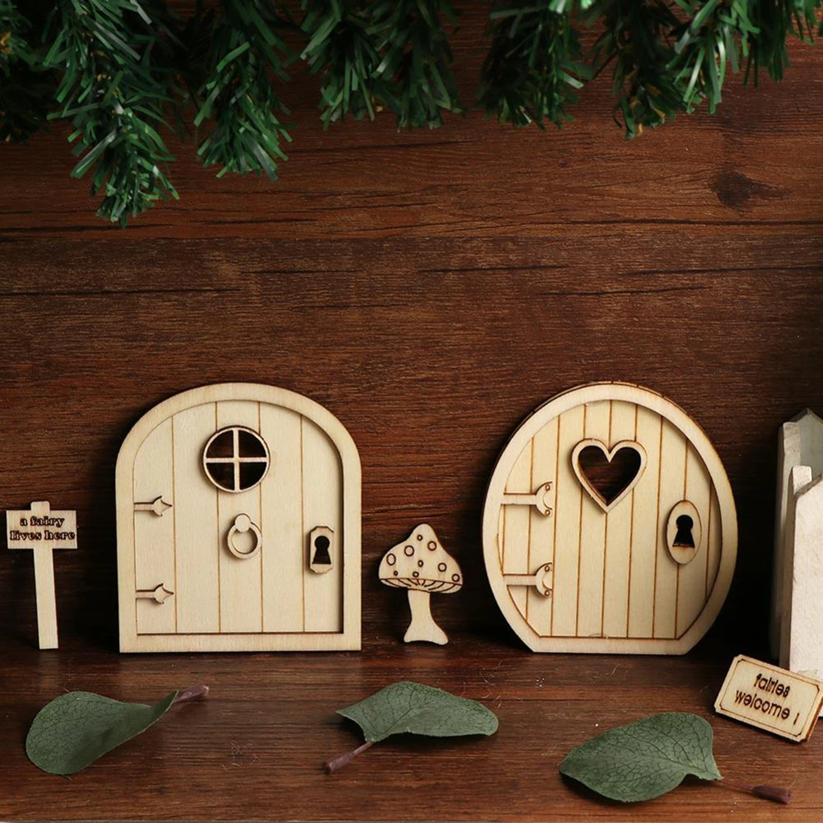 DIY 3D Wooden Fairy Elf Door Kit with Doormat Birthday Gift Decoration 