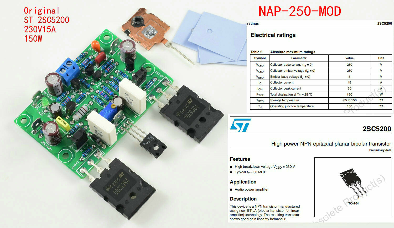 um par montado mod amplificador de potência placa base em naim amp