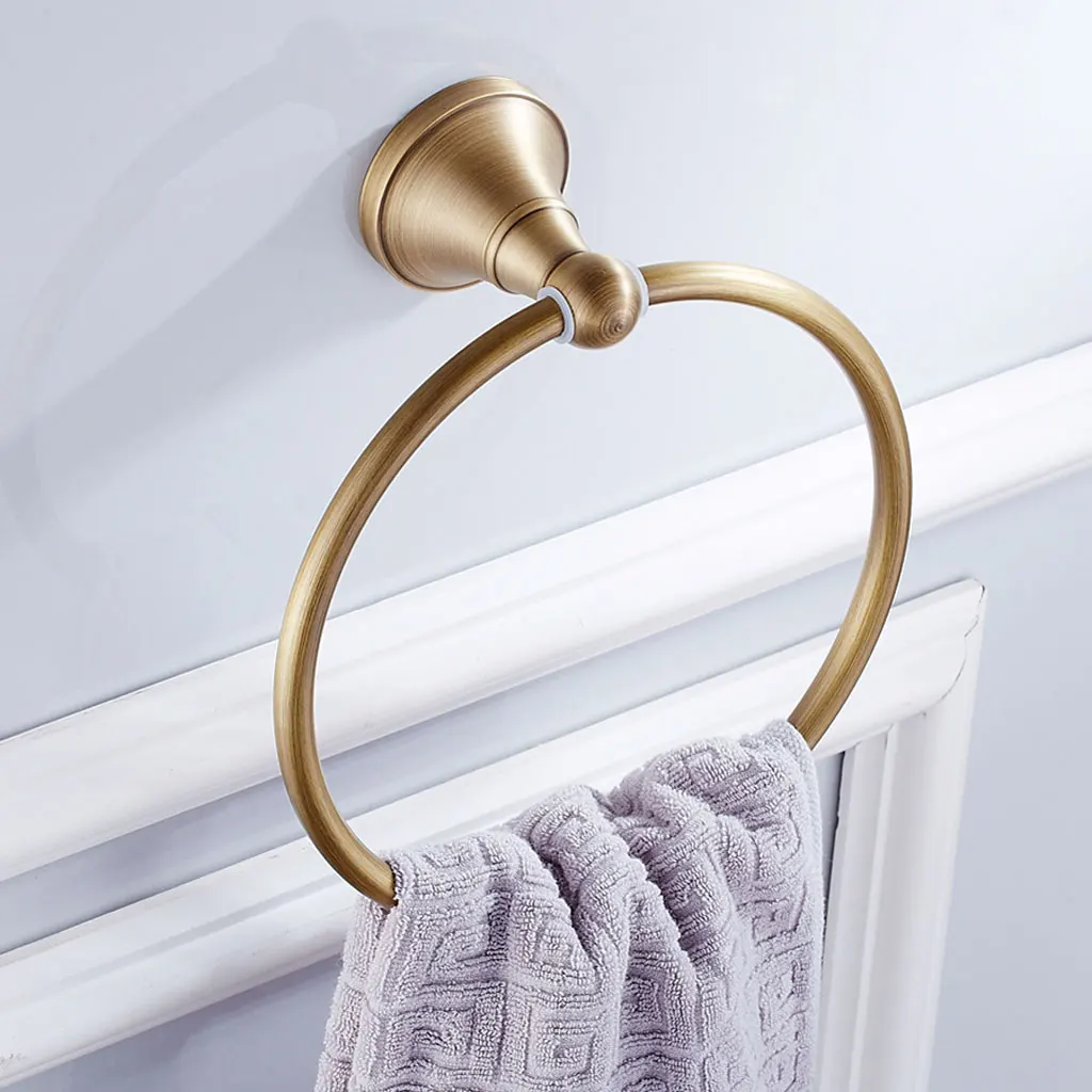 Antique Brass Round Bathroom Towel Ring Towel Rack Holder Robe Hanger