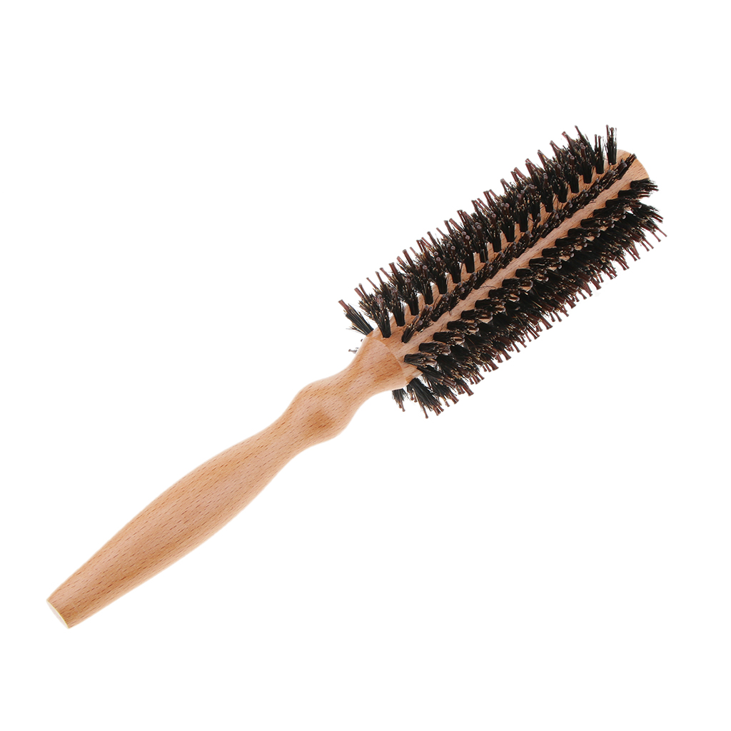 Round Brush Curling Hair Comb with Natural Wooden Handle Salon Hair Styling