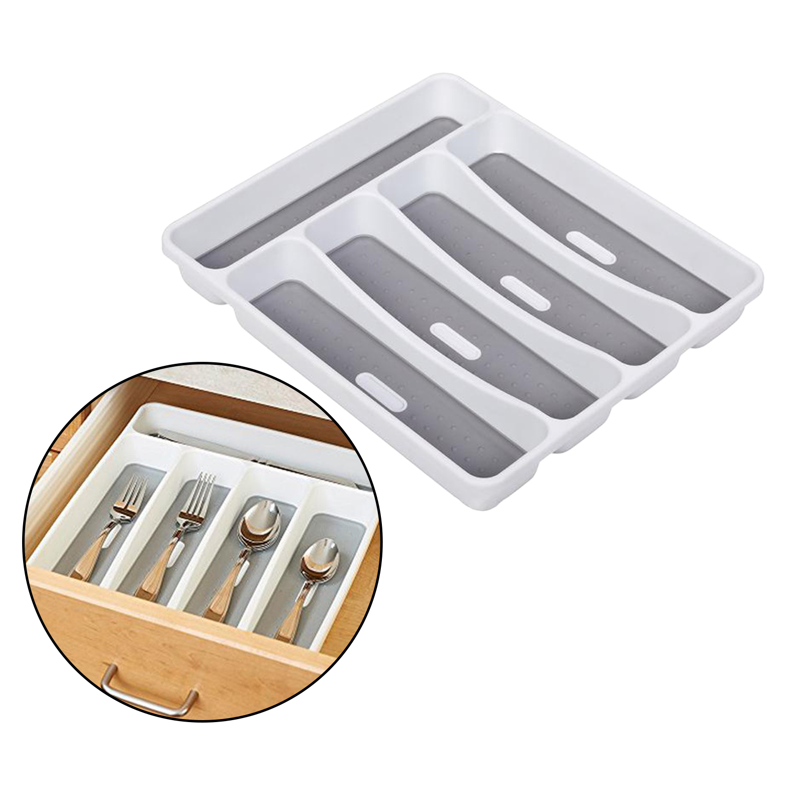Cutlery Tray Insert Kitchen Plastic Drawer Draw Organizer for Home RV Motorhome, 5 Compartments