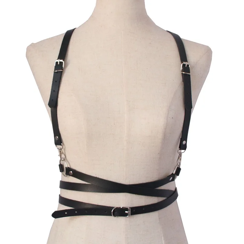 Fashion Trend Women Men Gothic Handmade PU Leather Harness Belts Body Bondage Waist Straps Punk Rock Stylish Accessories Chain black belt with holes