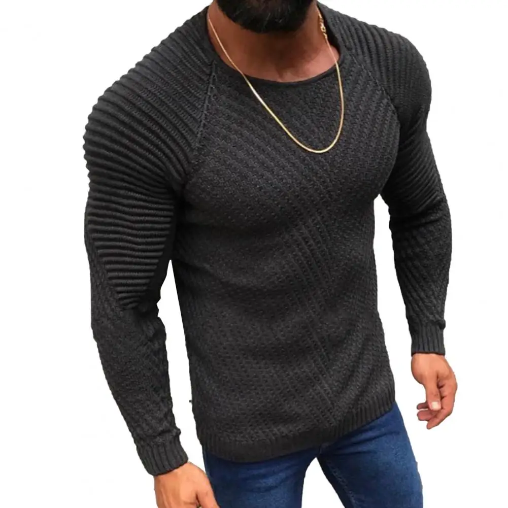 Suéter listrado com gola redonda masculino, pulôver