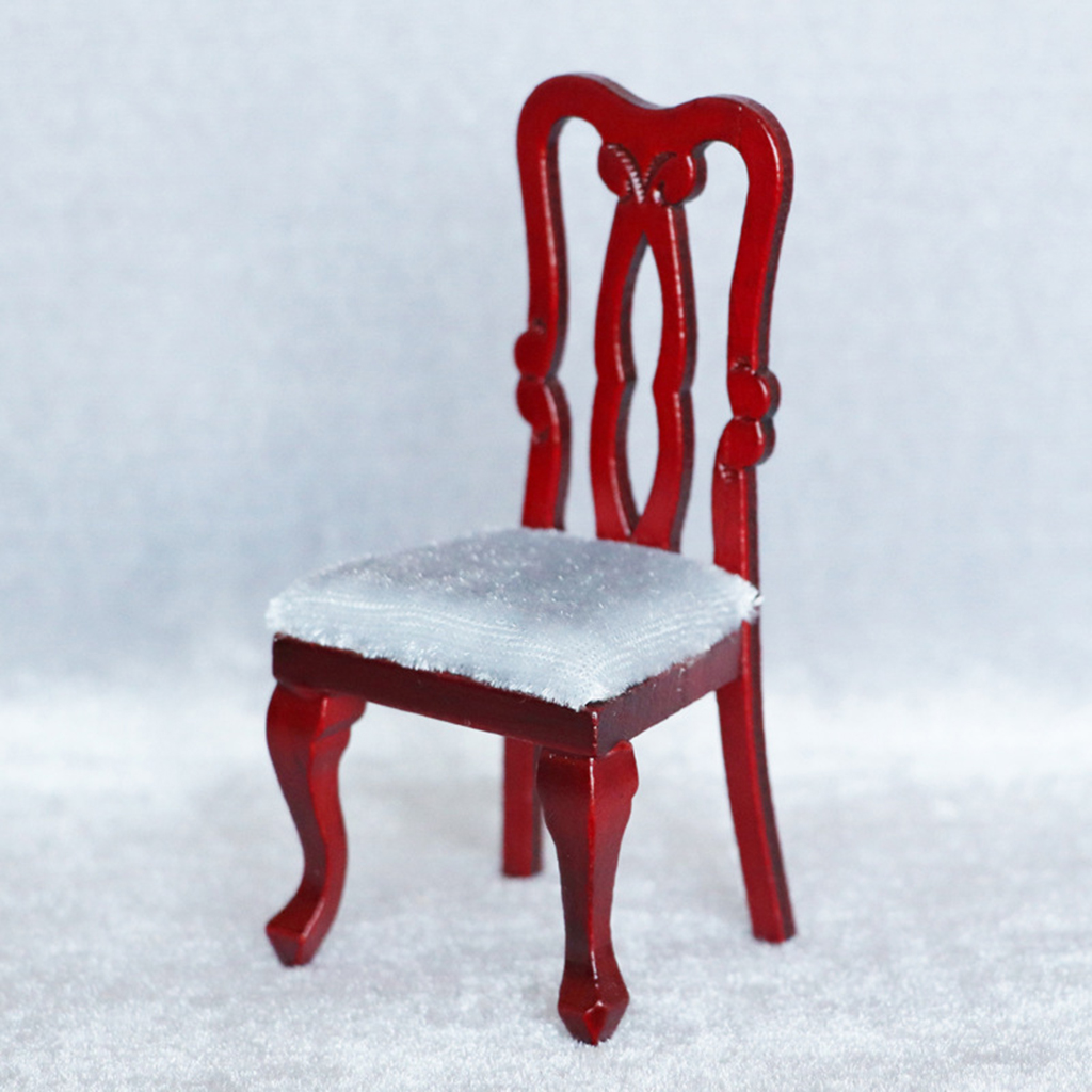 1:12 Miniature Dollhouse Red Dining Chair with Cushion Kitchen Dining Room Furniture