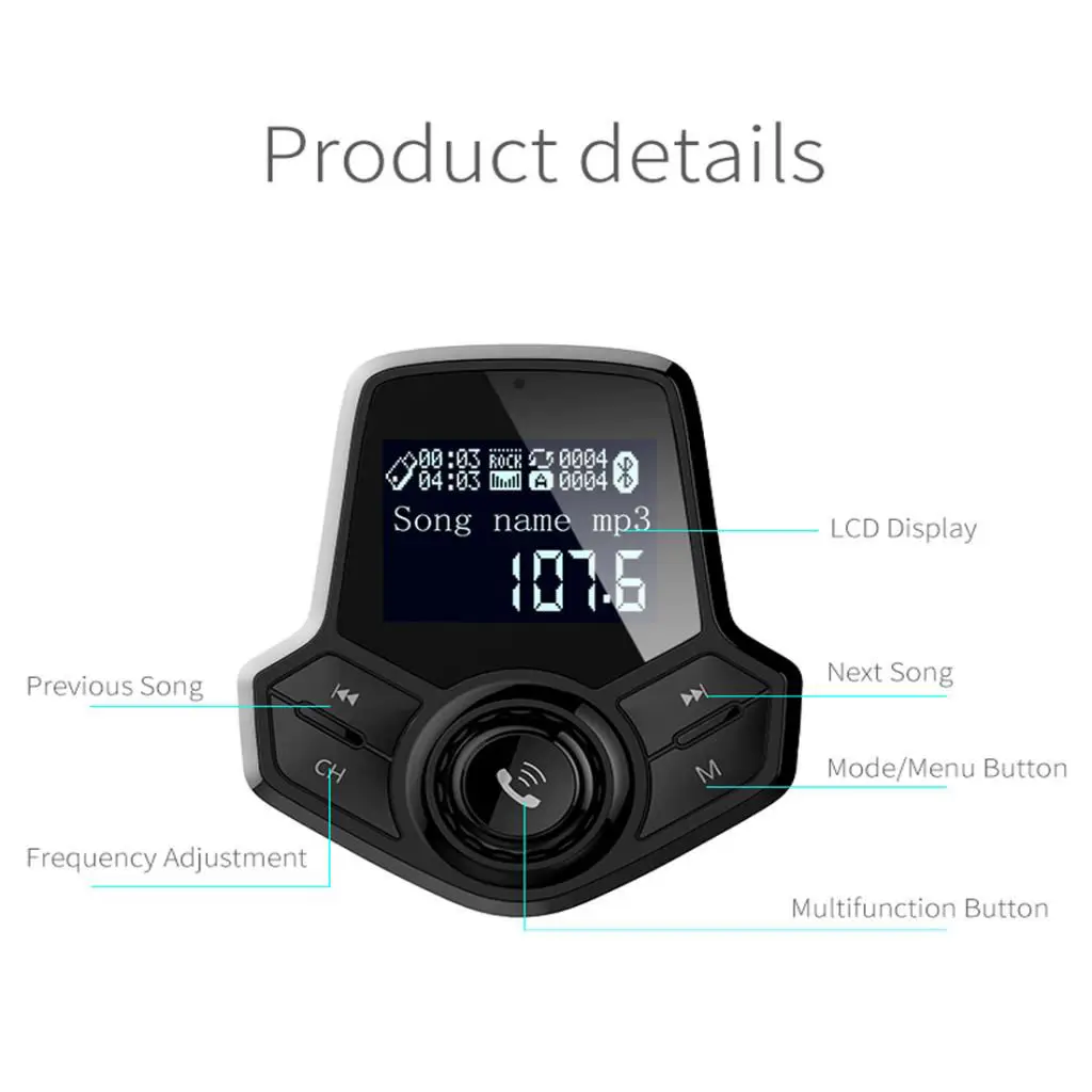 Wireless Bluetooth FM Transmitter Car Music Player Dual QC 3.0 2xUSB Charger