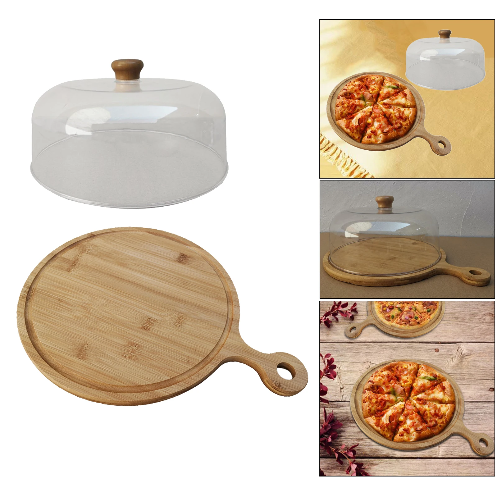 Wood Pizza Peel Cake Food Serving Tray Platter with Handle Cooking Utensils