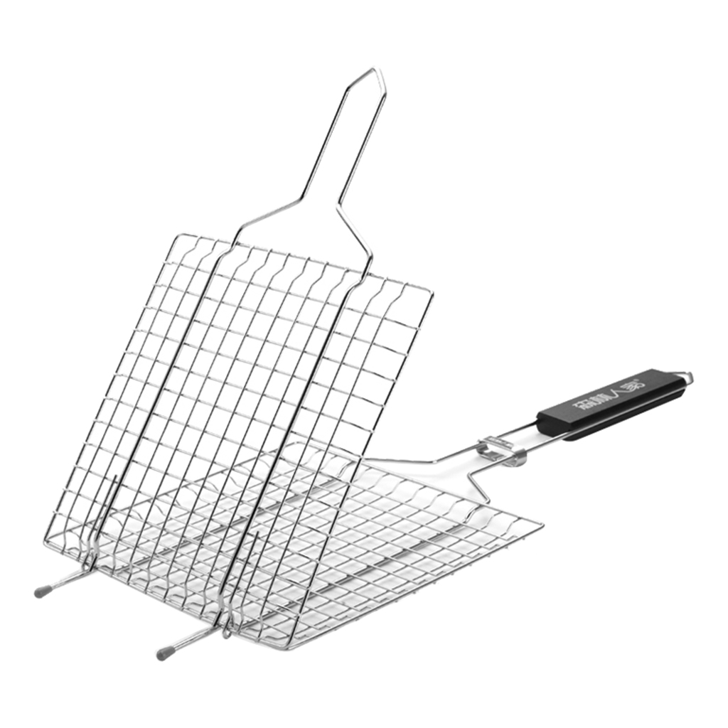 Outdoor BBQ Meat Grill Basket Clip Barbeque Stainless Steel Wire Tray Net