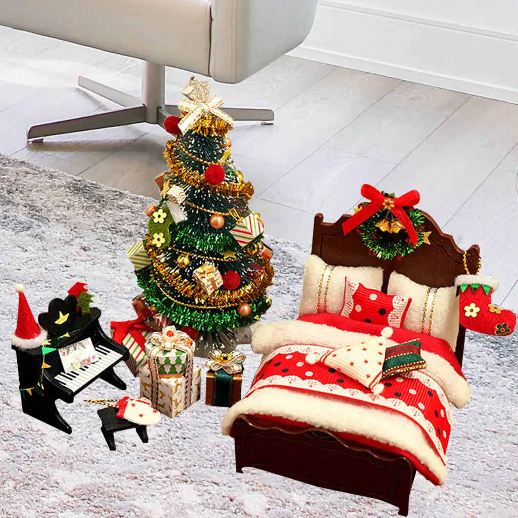 Christmas Tree Dollhouse Miniature Furniture Model Accessories Kit for New Year