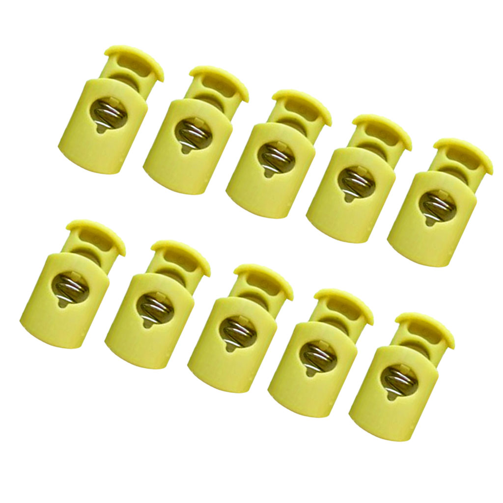 10pcs/set Plastic Toggle Barrel Cord Lock Stopper Spring End Stop - Fluorescent Green
