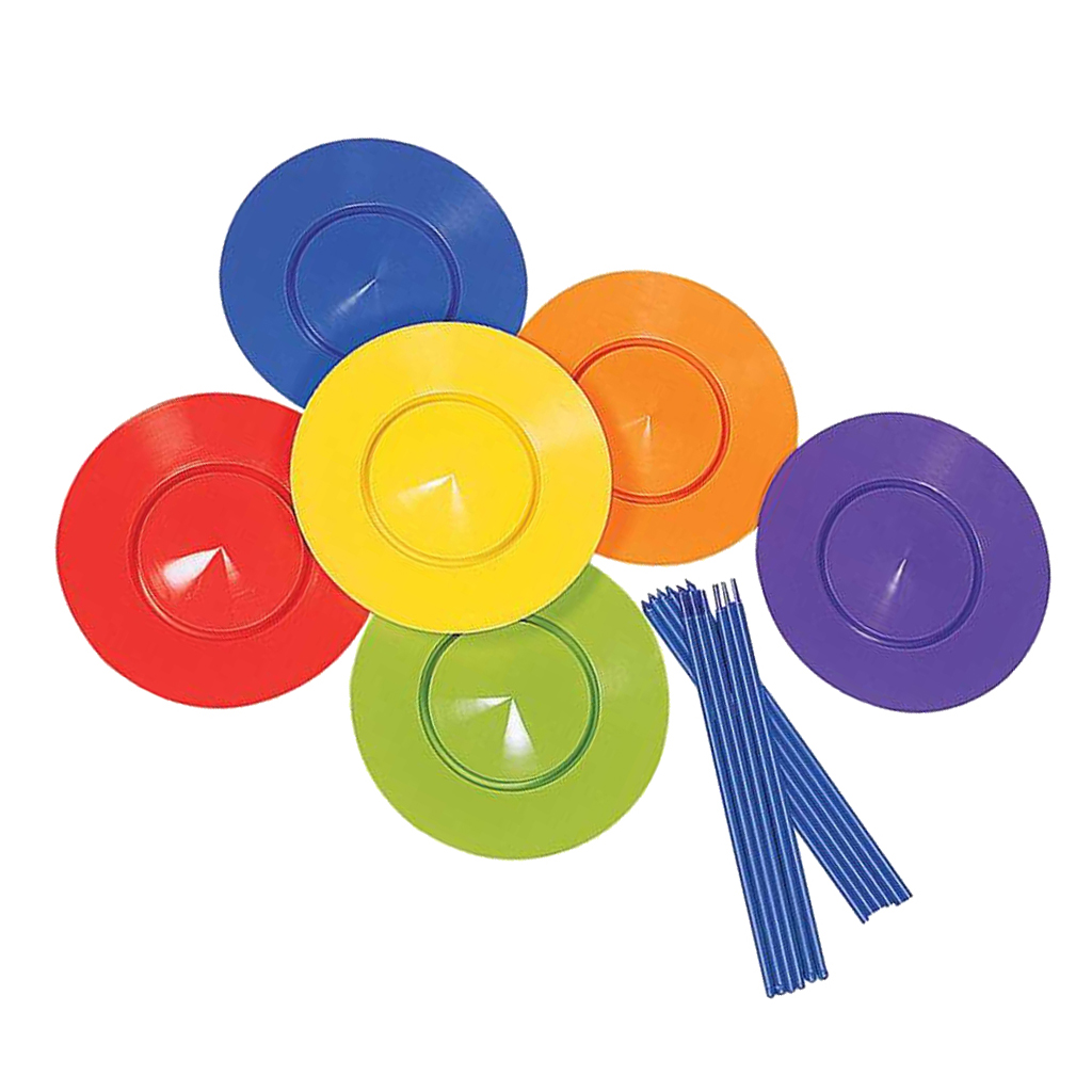 6 Set Plastic Juggling Plates Sticks Spinning Plate Set Balance Wheel Discs Toys Outdoor Games for Children and Adults
