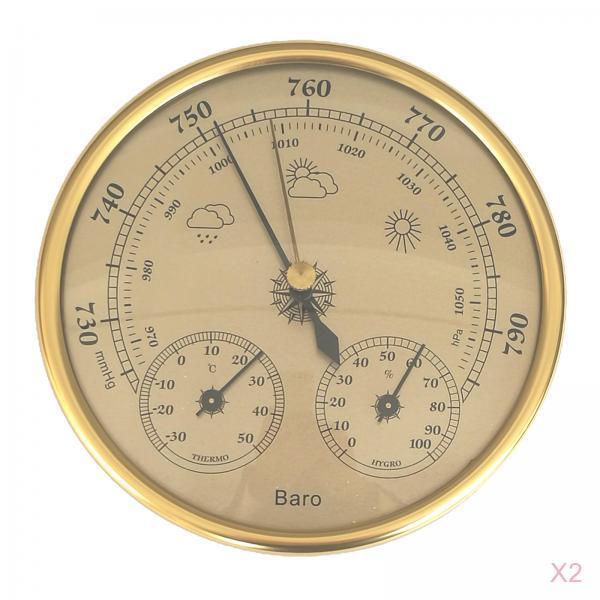2Pcs 3 in 1 Weather Station for Indoor and Outdoor use, Diameter 13 cm, Barometer Thermometer Hygrometer
