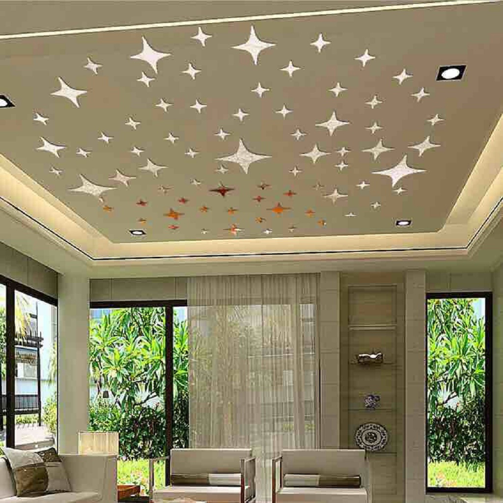 3D Stars Sky Design Mirror Ceiling Stickers Wall Decals TV Background For Living Room Bedroom Decor