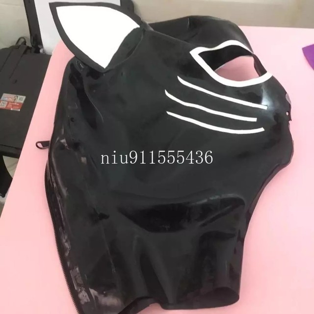 Latex Mask Rubber Unisex Hood Cosplay Cat woman Back Zipper Rubber Fetish  Cosplay Mask Latex Headgear