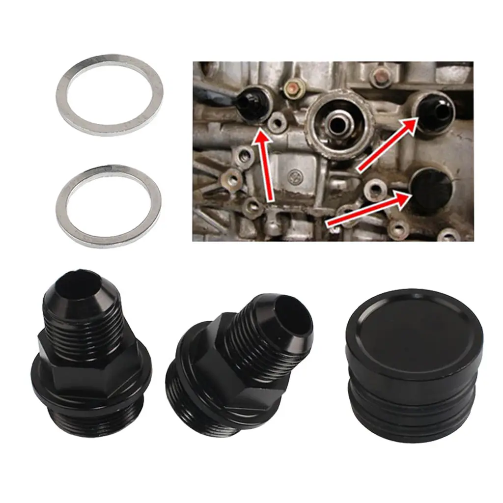 Black Rear Block Breather Fittings and Plug for B16 B18C Catch CAN M28 to 10AN (Joint *3, Gasket *2)