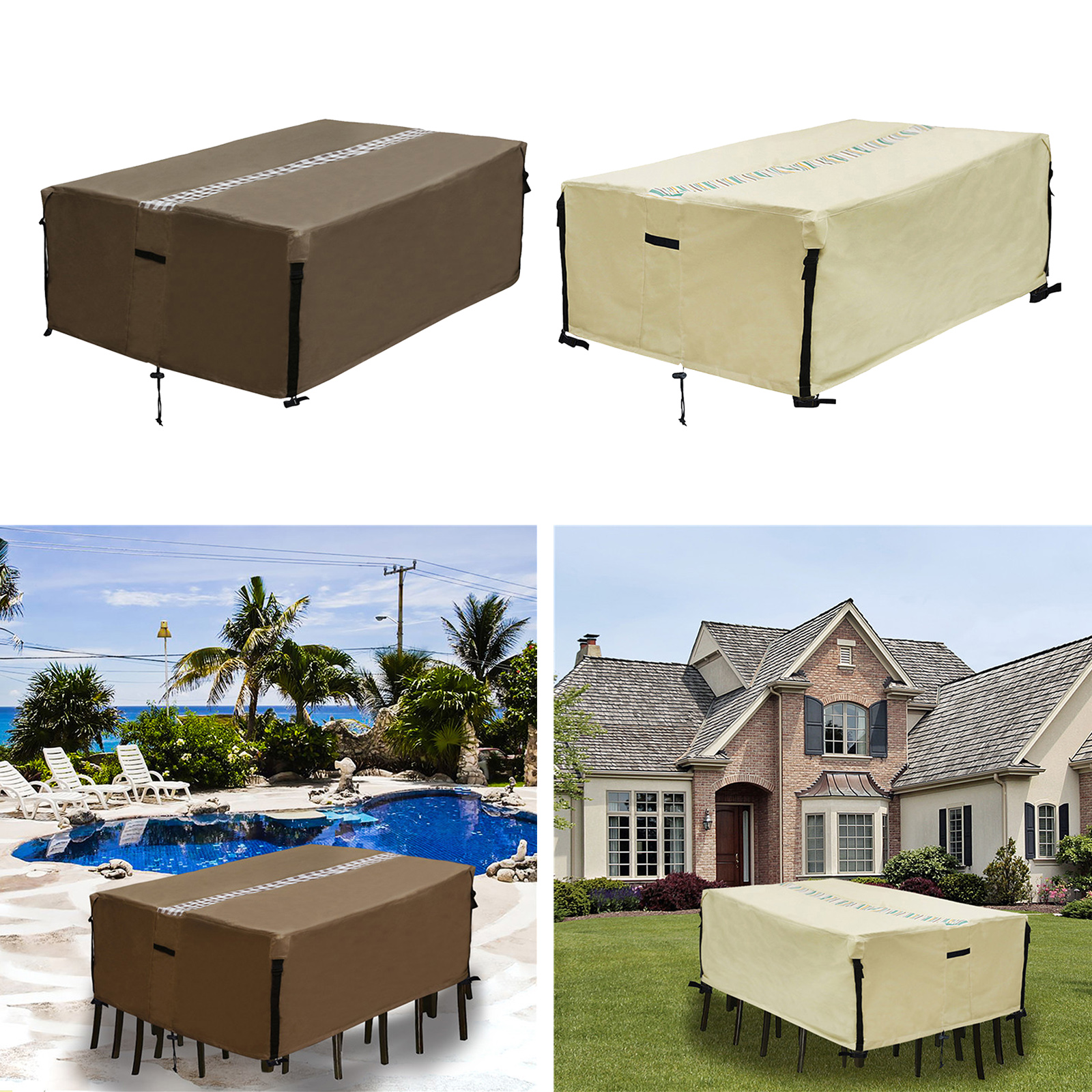 600D Oxford Fabric Patio/Outdoor Dining Square Table Chairs Cover Windproof Outdoor Furniture Cover