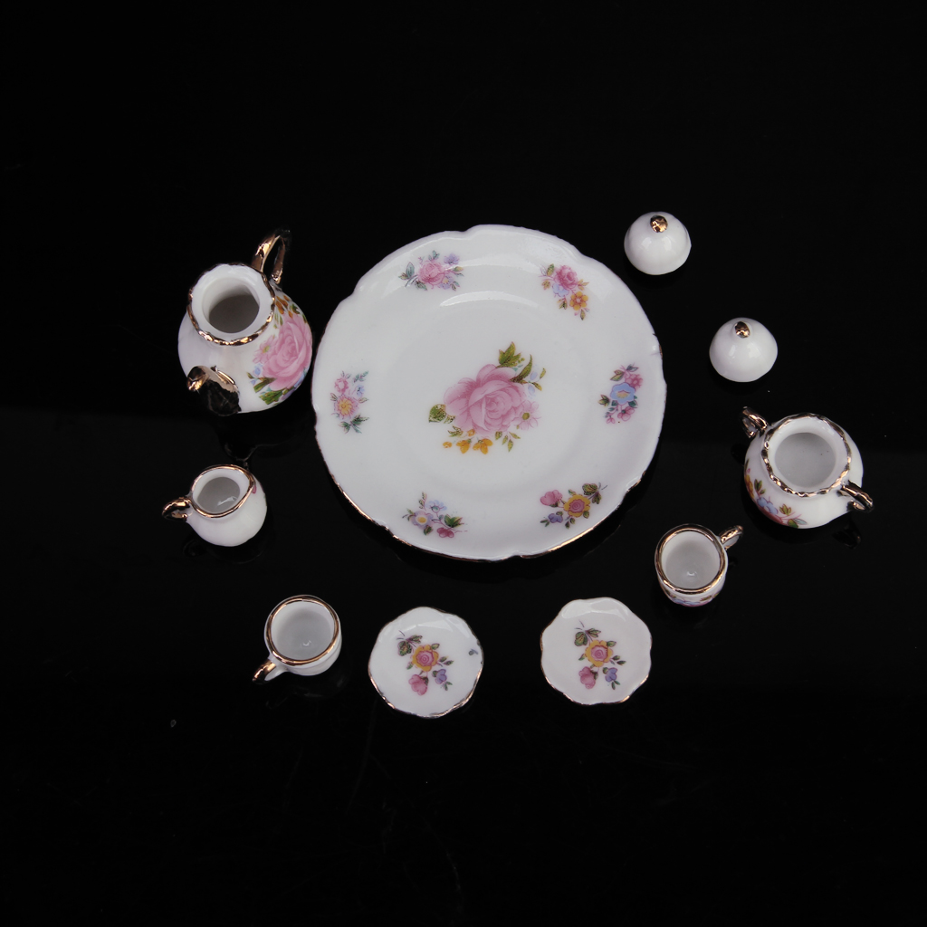 Dollhouse Miniature Porcelain Tea Set Dish Cup Flower Print 1/12 Acc Decor