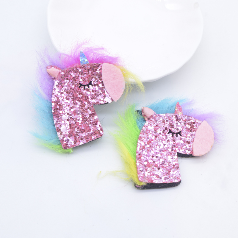 10 Stück 45 mm gepolsterte Glitzer-Leder-Bunte Mähne-Einhorn-Applikationen für DIY-Hut-Dekor-Patches, Kopfbedeckung, Haarspangen, Schleifen-Zubehör – Detail 4