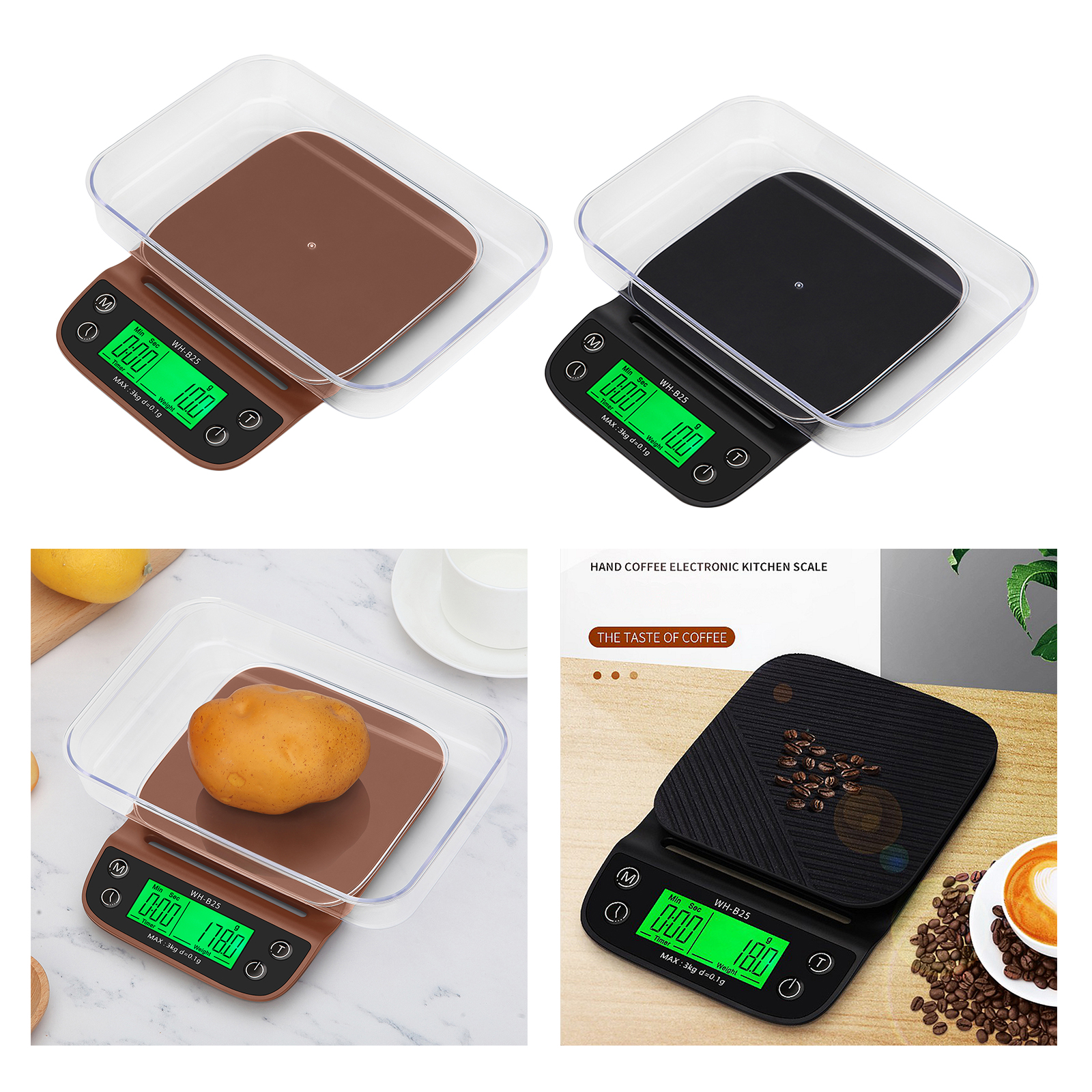 Multi-purpose Kitchen Scale Timer Function Digital Coffee Herbs Scale with Back-Lit LCD Display