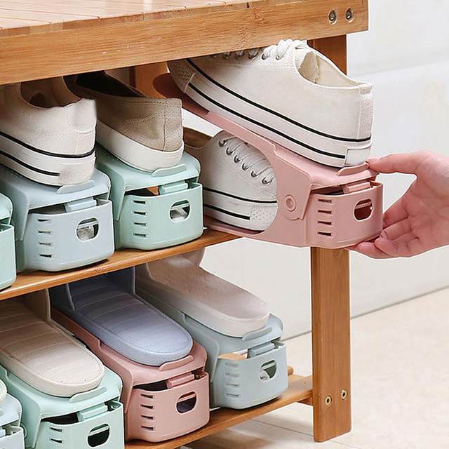 Adjustable Storage Shoe Rack Double Layer Shoe Cabinet Second Gear Bedroom  Plastic Shoe Cabinet For Home Dormitory 1Pcs