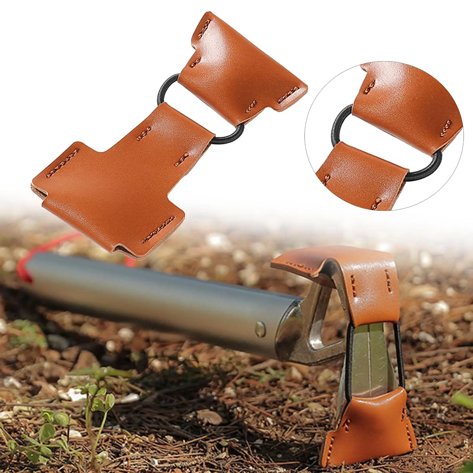 Outdoor Camping Tent Pegs Hammer Leather Protect Cover With Elastic Rope Light Wear-resistant Double-headed Tent Accessories