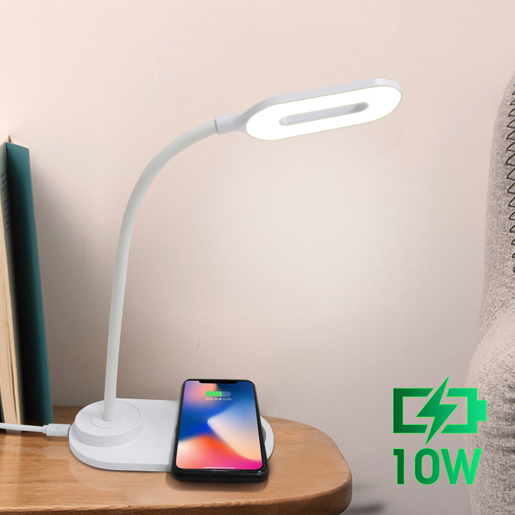 7 IN 1 QI Wireless Charging LED Desk Lamp 10W With USB Charging Port,Calendar Temperature Alarm Clock Reading Light Table Lamp 